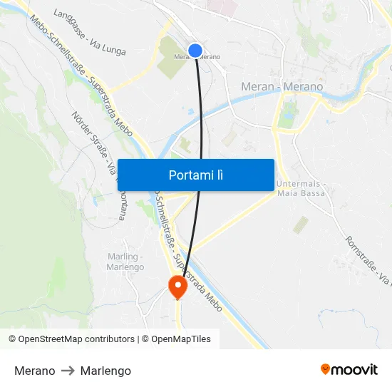 Merano to Marlengo map
