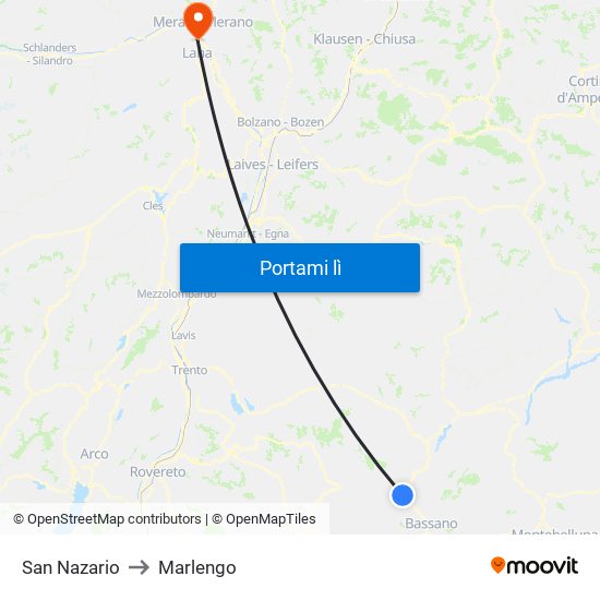 San Nazario to Marlengo map