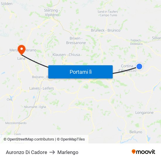 Auronzo Di Cadore to Marlengo map