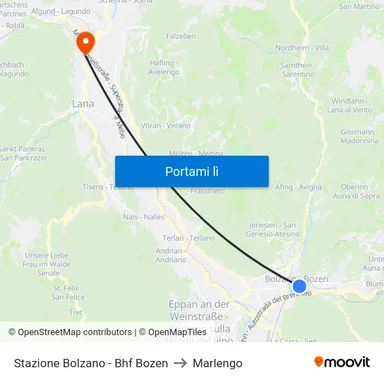 Stazione Bolzano - Bhf Bozen to Marlengo map