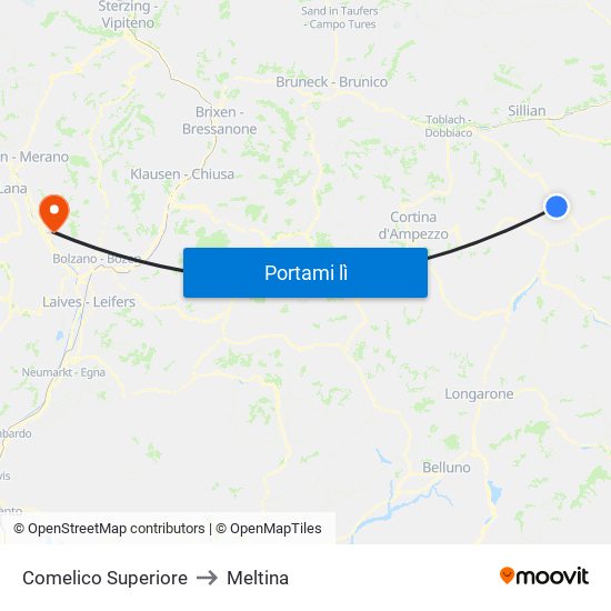 Comelico Superiore to Meltina map