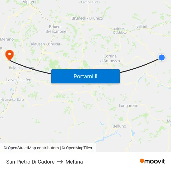 San Pietro Di Cadore to Meltina map