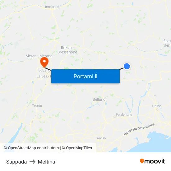 Sappada to Meltina map