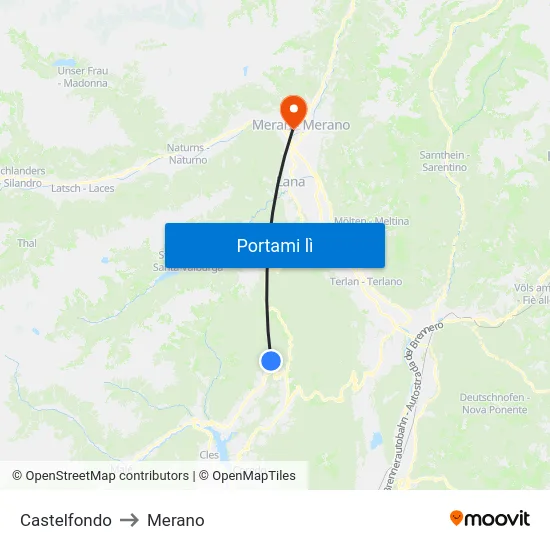 Castelfondo to Merano map