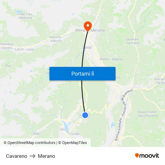 Cavareno to Merano map