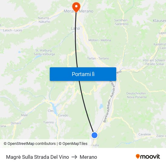 Magrè Sulla Strada Del Vino to Merano map