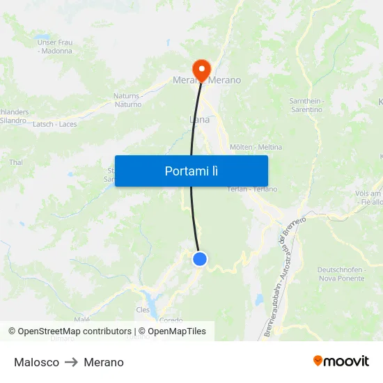 Malosco to Merano map