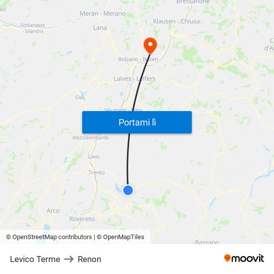 Levico Terme to Renon map