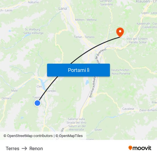 Terres to Renon map