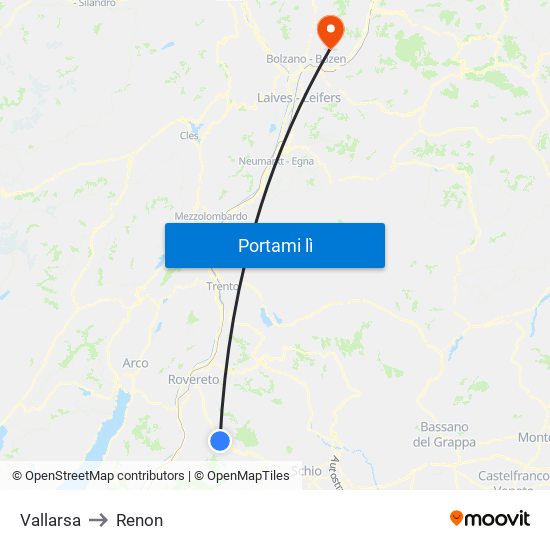 Vallarsa to Renon map