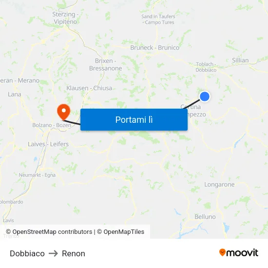 Dobbiaco to Renon map