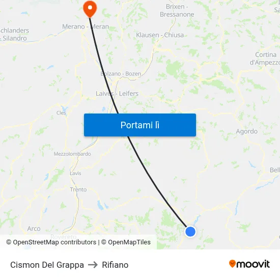 Cismon Del Grappa to Rifiano map