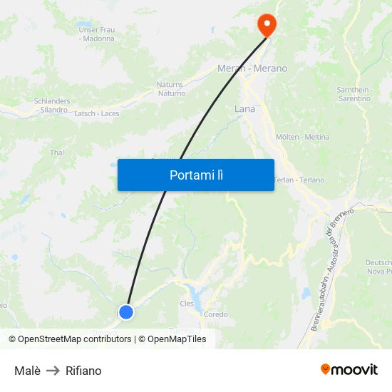 Malè to Rifiano map