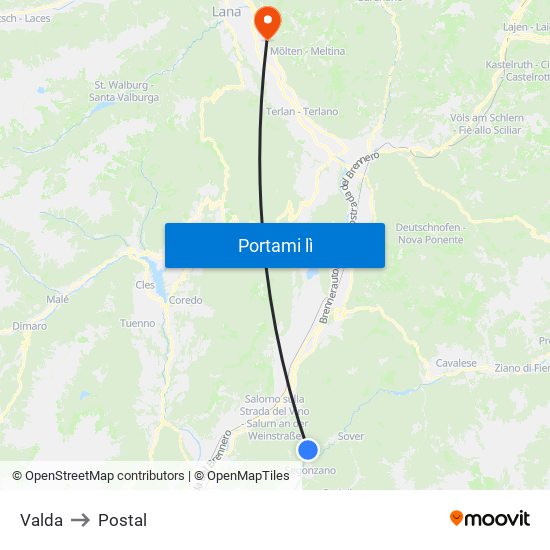 Valda to Postal map