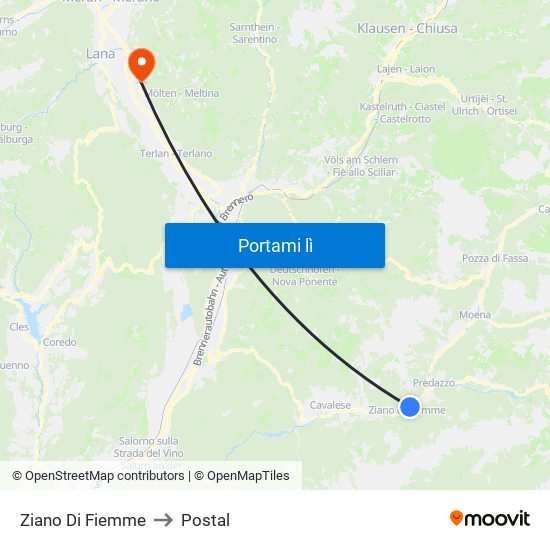 Ziano Di Fiemme to Postal map