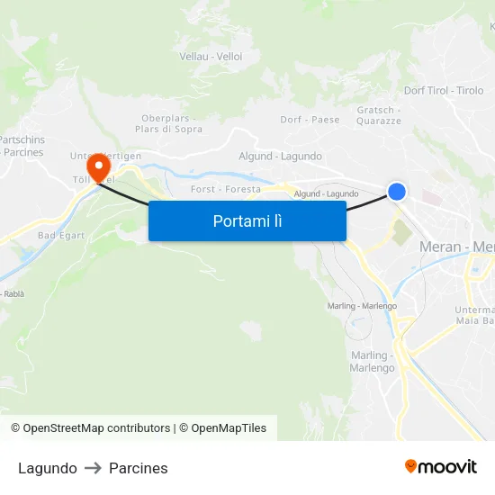 Lagundo to Parcines map