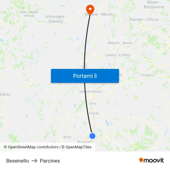 Besenello to Parcines map