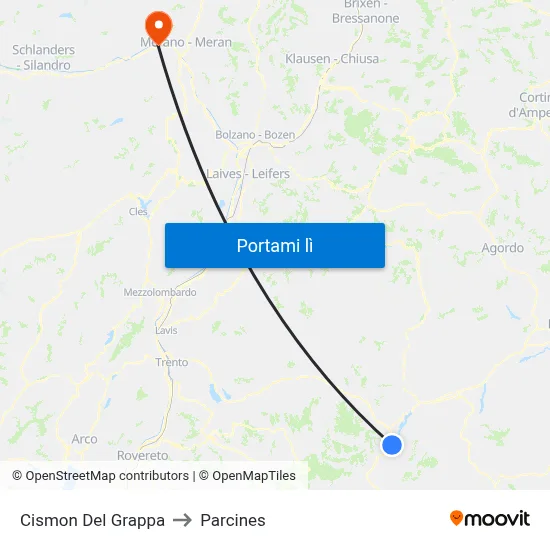 Cismon Del Grappa to Parcines map