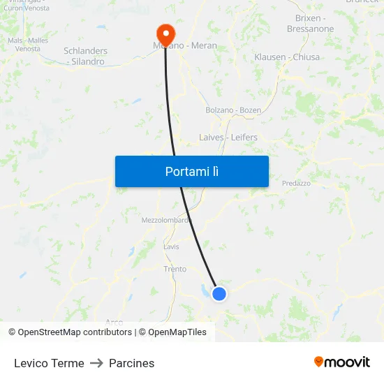 Levico Terme to Parcines map
