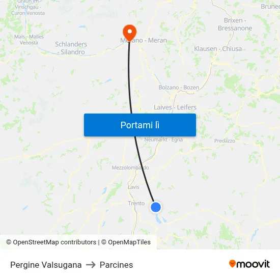 Pergine Valsugana to Parcines map