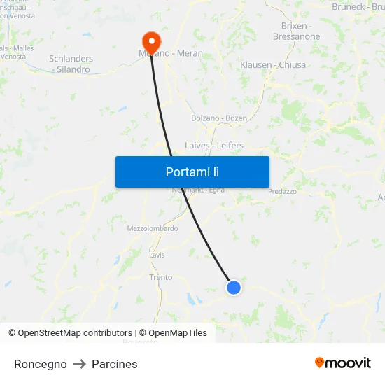 Roncegno to Parcines map