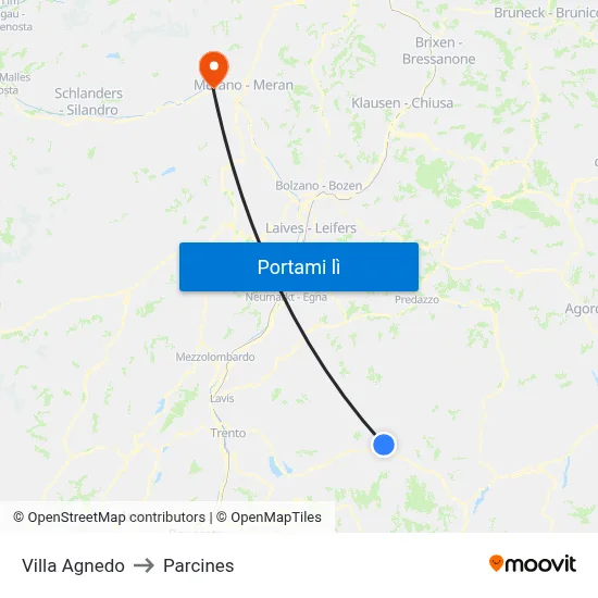 Villa Agnedo to Parcines map