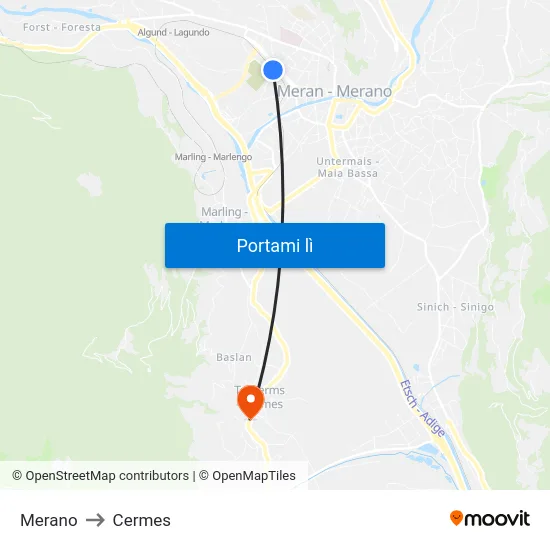 Merano to Cermes map