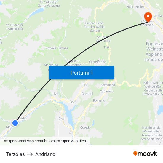 Terzolas to Andriano map