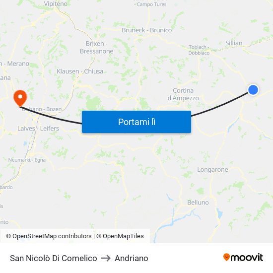 San Nicolò Di Comelico to Andriano map