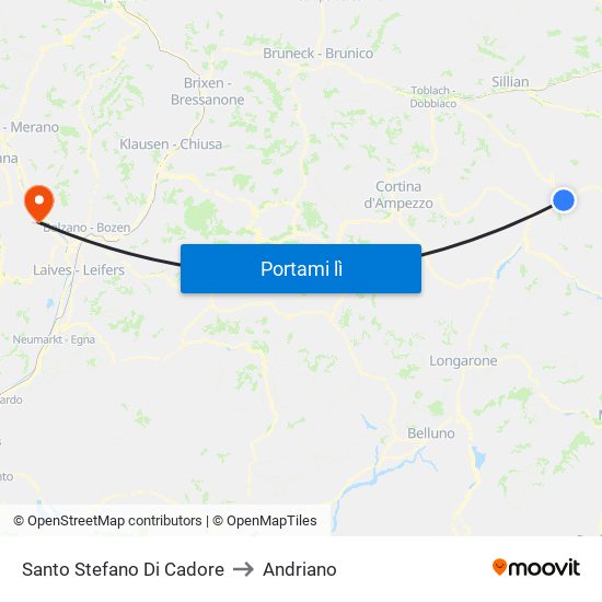Santo Stefano Di Cadore to Andriano map