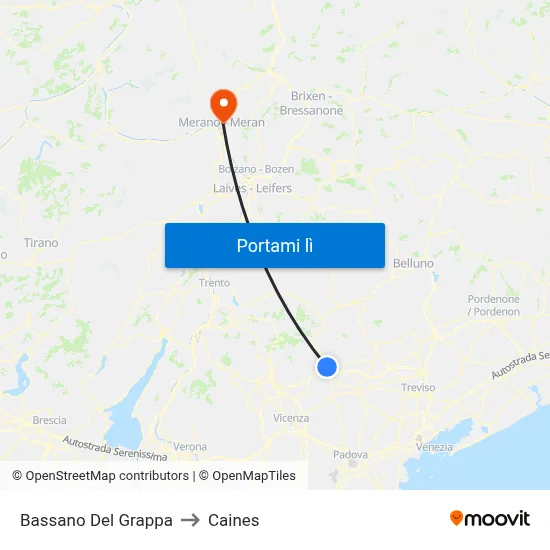 Bassano Del Grappa to Caines map