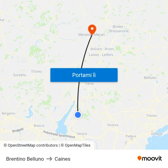 Brentino Belluno to Caines map
