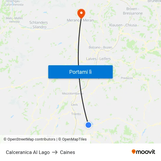 Calceranica Al Lago to Caines map
