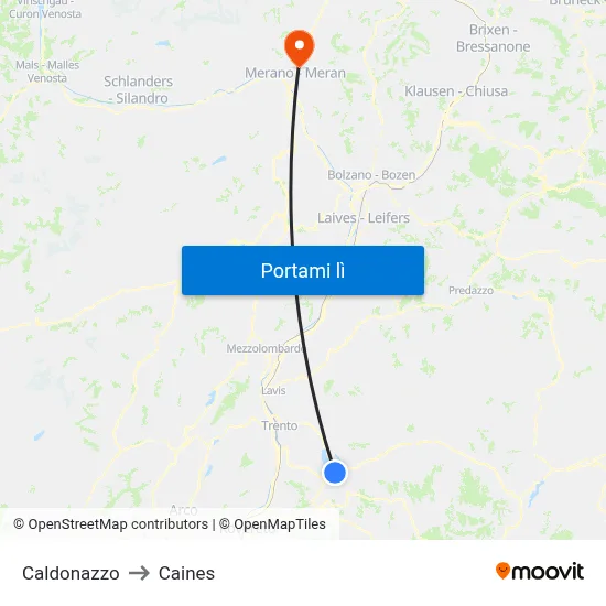 Caldonazzo to Caines map