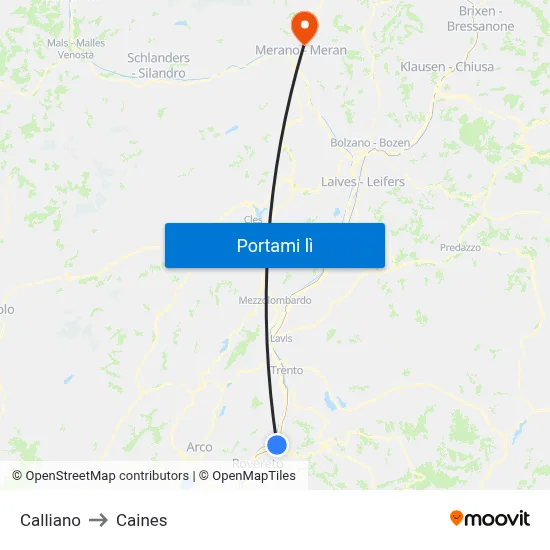 Calliano to Caines map