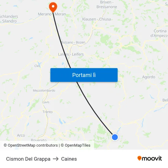 Cismon Del Grappa to Caines map
