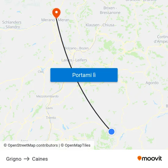 Grigno to Caines map