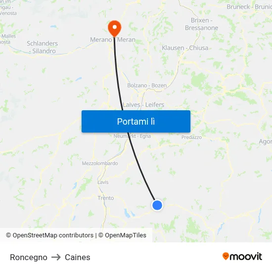 Roncegno to Caines map