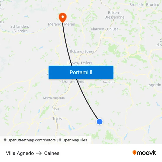 Villa Agnedo to Caines map