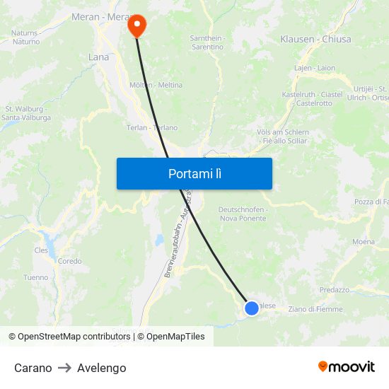 Carano to Avelengo map