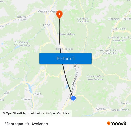Montagna to Avelengo map