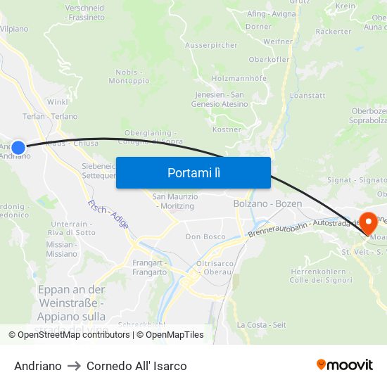 Andriano to Cornedo All' Isarco map