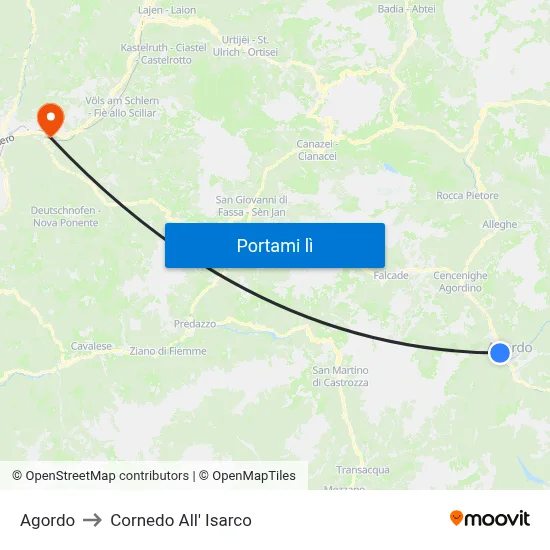 Agordo to Cornedo All' Isarco map