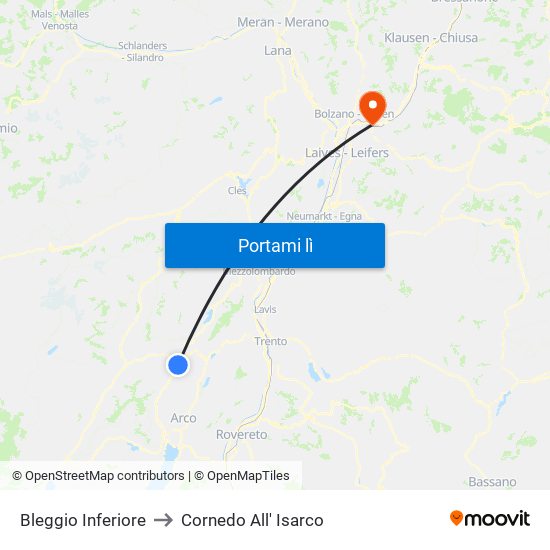Bleggio Inferiore to Cornedo All' Isarco map