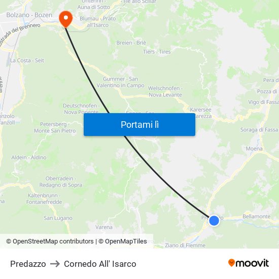 Predazzo to Cornedo All' Isarco map