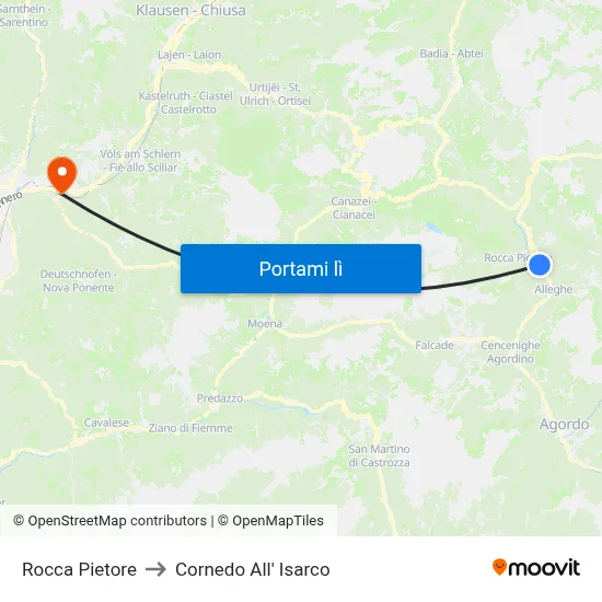 Rocca Pietore to Cornedo All' Isarco map