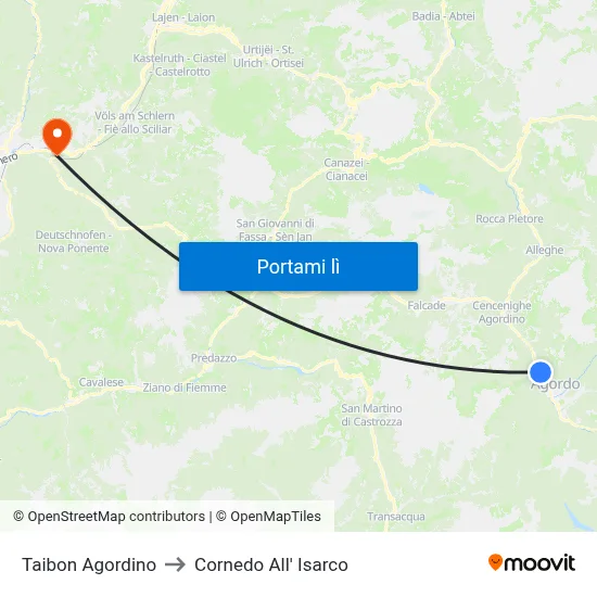 Taibon Agordino to Cornedo All' Isarco map