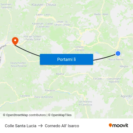 Colle Santa Lucia to Cornedo All' Isarco map