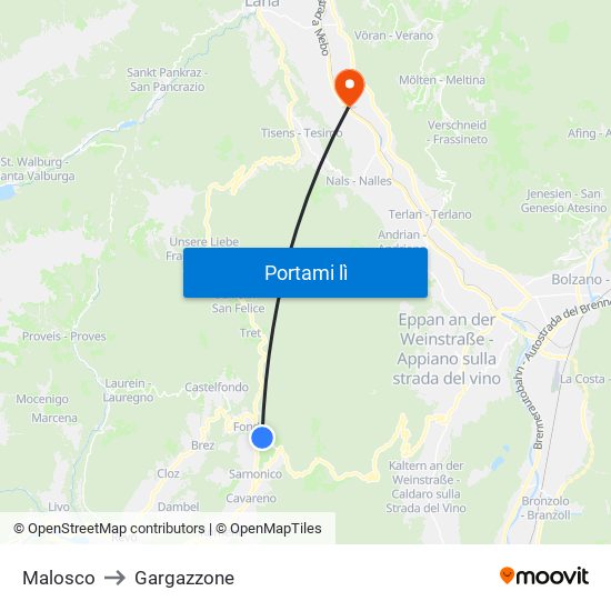 Malosco to Gargazzone map