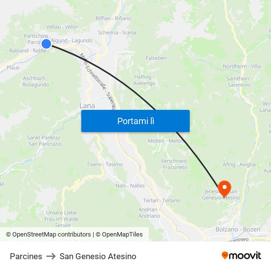 Parcines to San Genesio Atesino map